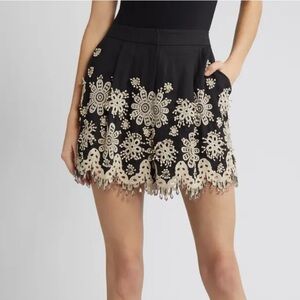 KOBI HALPERIN Annabel Black Embroidered High Waist Shorts--NWT--L